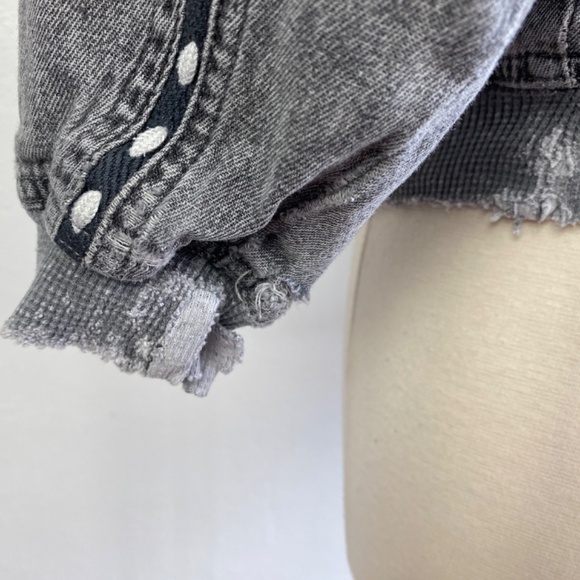 Zeppelin Womans Gray Sweatshirt Medium Cotton Distressed Pockets Logo Hip Hop - Picture 12 of 15